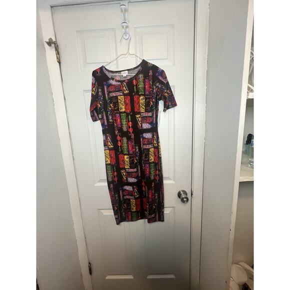 LulaRoe Julia Brown Dress In XS Geometric Pattern Bodycon Style Fast Shipping - Picture 2 of 10